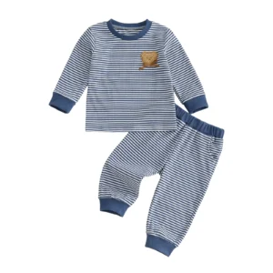 Boys Bear Embroidered Striped Sweatshirt