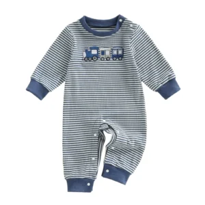 Baby Boy Striped Train Romper